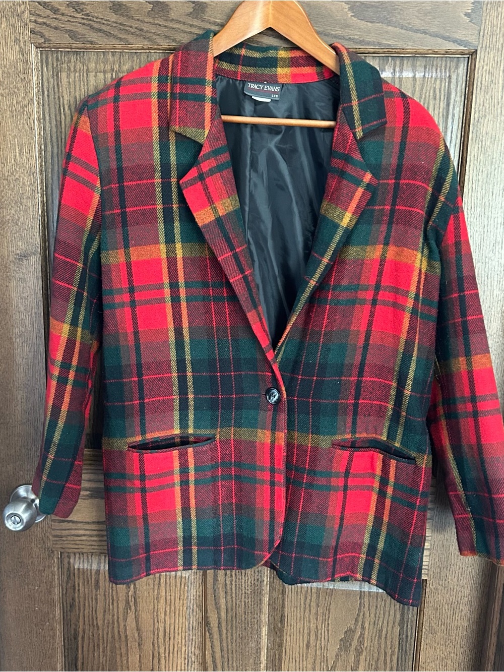 Tracy Evans Red Green Plaid Blazer Jacket